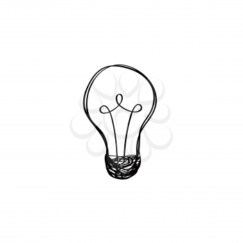 Lamp bulb isolated over white background. Light icon. Doodle line hand drawn sketch illustration