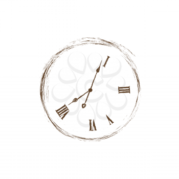 Lost time concept. Doodle watch dial with damaged numbers