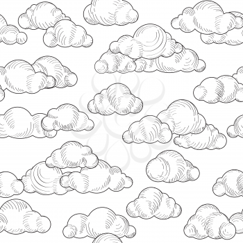 Cloud doodle black and white pattern. Cloudy sky seamless ornamental background