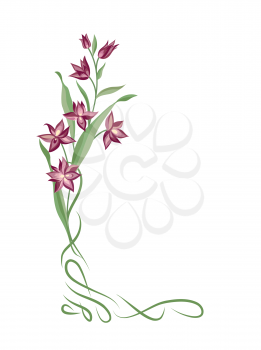 Flower frame. Swirl vignette border decor. Floral bouquet summer decorative element for greeting card design. Nature  background