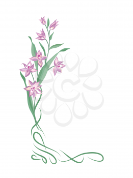 Flower frame. Swirl vignette border decor. Floral bouquet summer decorative element for greeting card design. Nature background