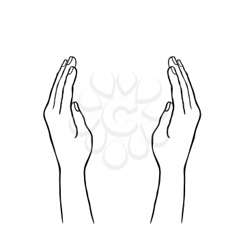 Two hands supporting concept. doodle line art sketch Giving hand sign.