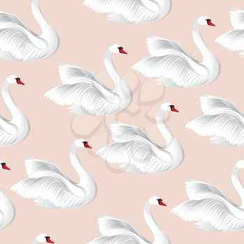 White birds seamless pattern. Wildlife background. Swimming swans tile ornament
