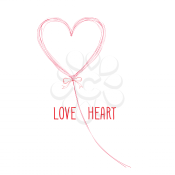 Calligraphic Doodle Love Sign with handwritten lettering LOVE and heart shape balloon. Valentine's day holiday ornamental decor element. Good for wedding design, greeting card, bridal invitation, birt
