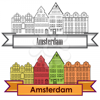 Amsterdam canal houses. Netherlands symbol. Travel Europe icon.
