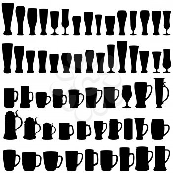 Glass and Beer Mug icon set. Gleassware silhouette collection.