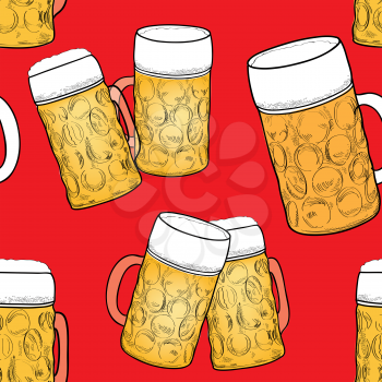 Beer seamless pattern. Ornamental background with beer mug. Beer glass sketch. Oktoberfest beer fest pattern