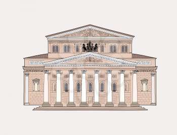 Bolshoy Theatre, Moscow. Russian ballet symbol. Famous building isolated on white background. 