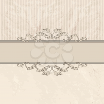 Floral border on vintage background. Old paper with patern in retro victorian style. Vector card border with place for text. Perfect for greetings, invitations or announcements.