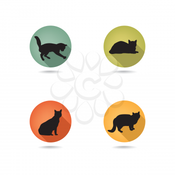 Cats silhouette icon set. Kitten in different pose