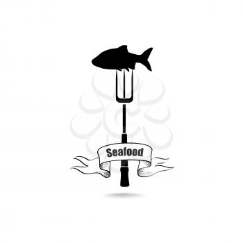 Fish seafood sign. Underwater marine food background. Sea dish. Menu silhouette icon