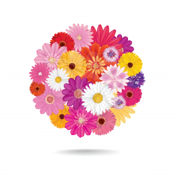 Abstract circle with flowers. Floral posy background. 