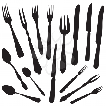 Table setting set. Fork, Knife, Spoon sketch set. Cutlery hand drawing collection. Catering engraved vector illustration. Restaurant service. Banquet still life
