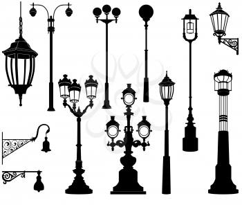Street lamp set. Streetlignt silhouette city collection