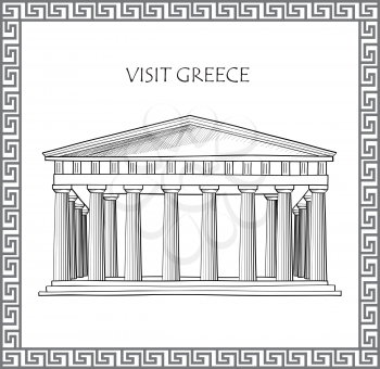 Acropolis in Athens, Greece. Visit Greece card. Ornamental traditional greek vector frame.