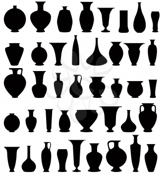 Vase set. Pot Pottery Vases Flower Home Interior Decoration. Vector icon collection.
