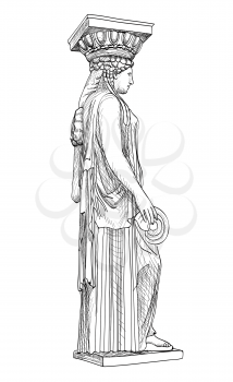 Caryatides squlpture. Pantheon column, Athens, Greece. Hand drawn sketch isolated vector illustration.