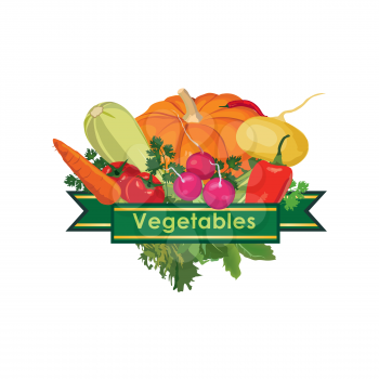Healthy food sign. Food ingredient background. Vegetable vegan menu illustration.