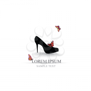 Shoe background with butterfly. Fashion footwear boots silhouettes sign