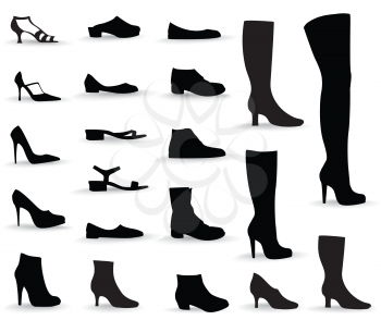 Shoes icon set. Fashion footwear boots silhouettes collection