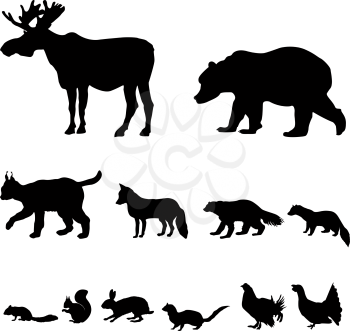 Animals living in european forest. Wildlife icon set of silhouette.