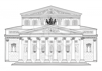 Bolshoi Theatre, Moscow, Russia. Famous building isolated on white background. Hand drawing vector illustration of Bolshoi Theater.
