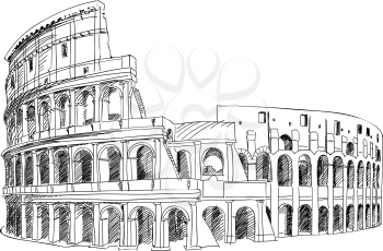 Coliseum in Rome, Italy. Colosseum hand drawn vector illustration isolated over white background
