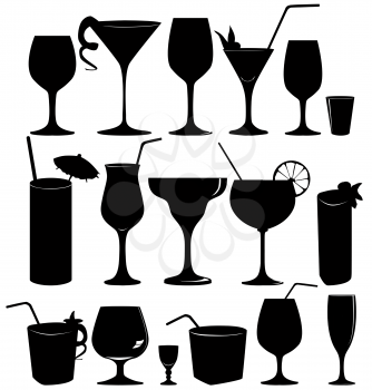 Cocktail wineglass silhouette sign. Cocktail drink glass set.