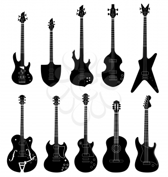 Guitar silhouette collection isolated on white background. Music instruments icon vector set.