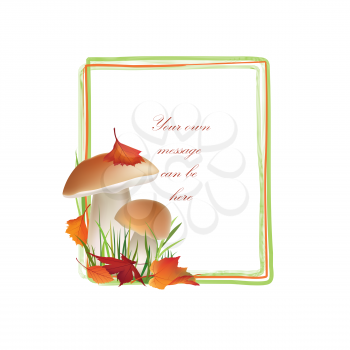 Autumn frame. Mushrooms Chanterelle mushroom vector background with copy space. Floral fall border isolated on white background. Food illustration.