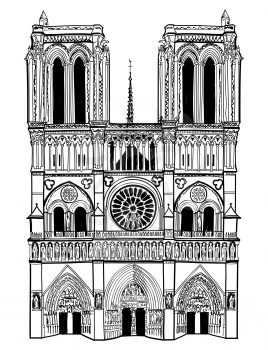 Notre Dame de Paris cathedral, France. Hand drawing vector illustration isolated on white background.