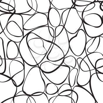 Abstract swirl line seamless pattern. Chaotic flow bubble motion texture. Geometric round shape doodle wallpaper.