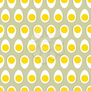 Eggs seamless ornament. Easter food tile pattern. Floral doodle texture and half egg with yolk