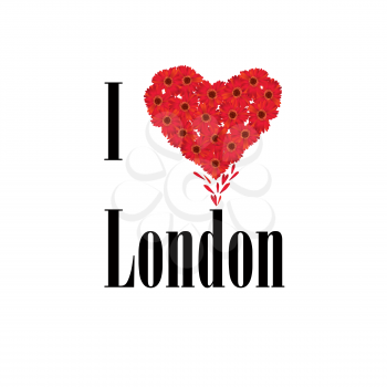 London symbol. I love London flower concept vector sign over white background. England, UK.