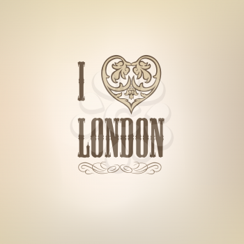 London symbol. I love London vector sign. Retro type old paper background.