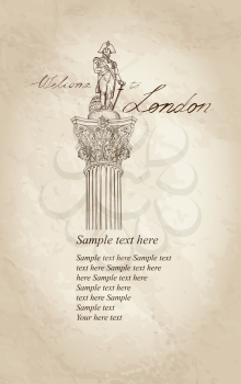 London symbol vintage background with copy space. Admiral Nelson statue colunm on Trafalgar Square, London, England, UK.