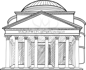 Rome famous building. Italian landmark Panteon isolated sktch illustration.