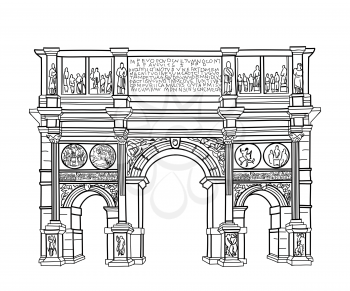 Arch isolated. Rome famous building Constantin's arch. Vector sketch.