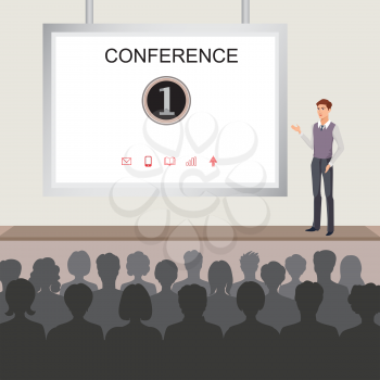 Conference room illustration. People at the conference hall. Business meeting template