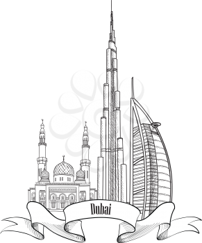 Travel UAE symbol. Dubai city label. 