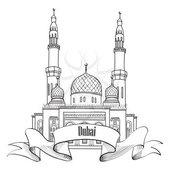 Dubai city label. Travel UAE symbol.