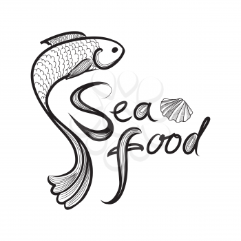 Fish label. Sea food menu sign.