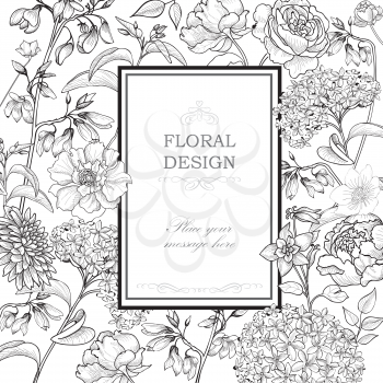 Floral  background. Flower bouquetr vintage cover. Flourish card with copy space.