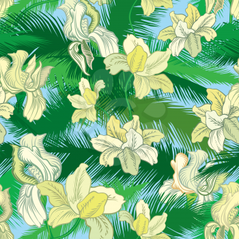 Floral seamless pattern. Tropical fowers. Jungle style background.