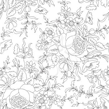 Flower bouquet pattern. Floral seamless background. Floral seamless texture with leaves.