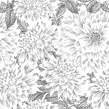 Floral seamless pattern. Flower sketch chinese style background. Flourish seamless texture with flowers.