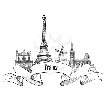 France label. Famous french architectural landmarks. Visit France banner.