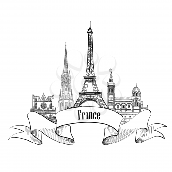 France label. Famous french architectural landmarks. Visit France banner.