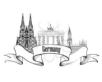 Germany label. Travel Germany symbol. Famous german architectural landmarks.