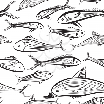 Fish seamless pattern. Sea food tiled background.
